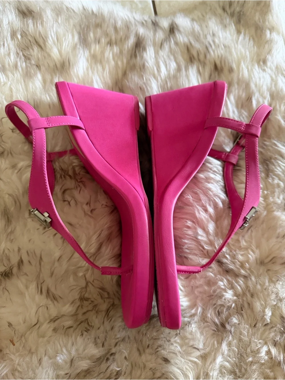 Ralph Lauren Jeannie Hot Pink low Wedge dressy designer hamptons Thong Sandals 8